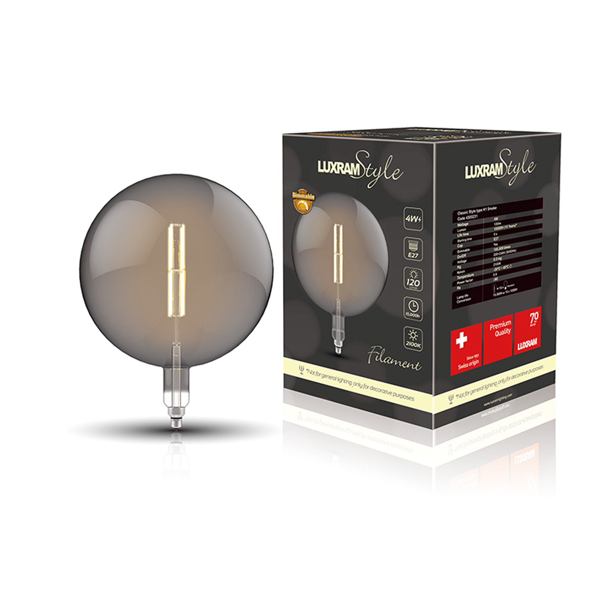 Classic Style LED Type K1 E27 Dimmable 4W 2100K 120lm 4300231  Luxram Classic Style